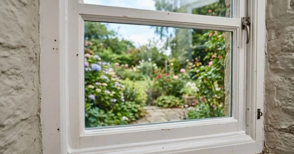 Home window with damaged glass being considered for replacement