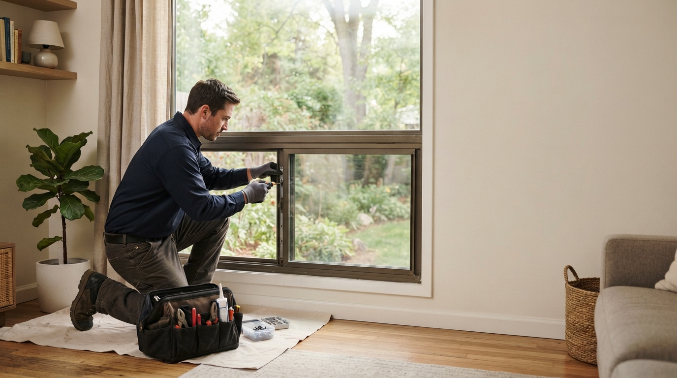 Aluminum window frame and operating hardware